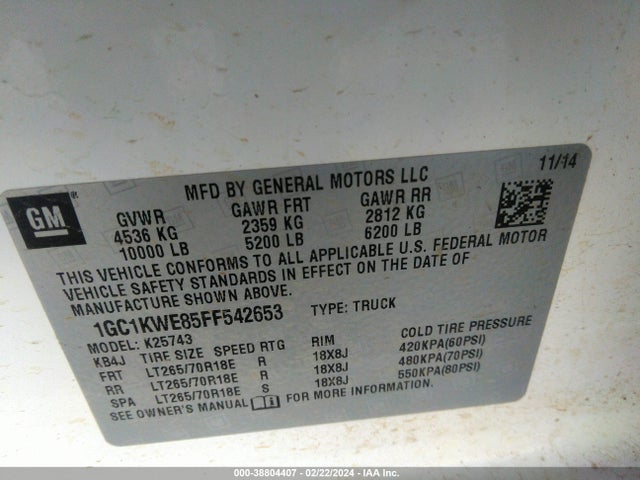 Chevrolet Silverado 2500hd Ltz 2015 1GC1KWE85FF542653 Image 9