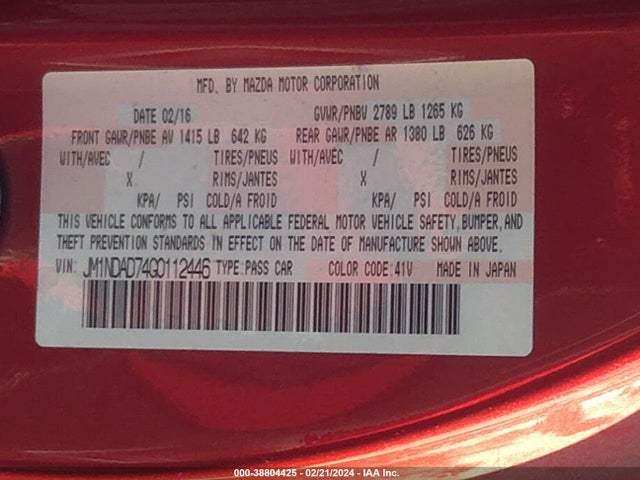 JM1NDAD74G0112446 Mazda Mx-5 Miata Grand Touring