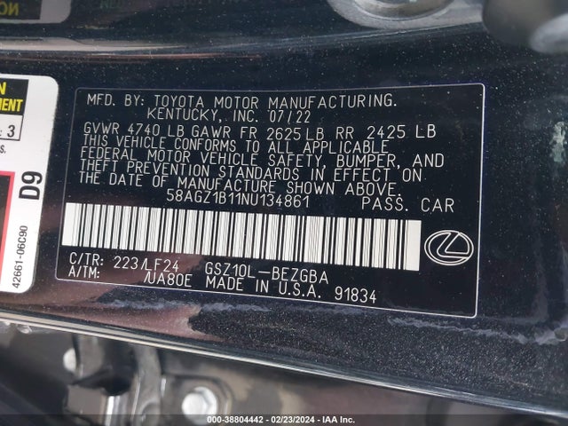 58AGZ1B11NU134861 Lexus Es 350 F Sport