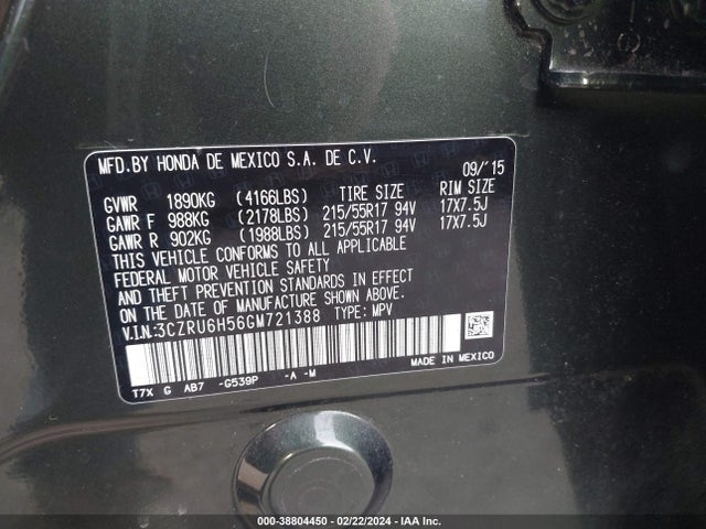 Honda HR-V EX 2016 3CZRU6H56GM721388 Image 9