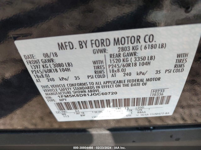 Ford EXPLORER XLT 2018 1FM5K8D81JGC60720 Image 11