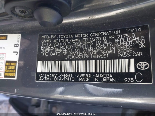 Toyota Prius Two 2015 JTDKN3DU7F1889651 Image 9