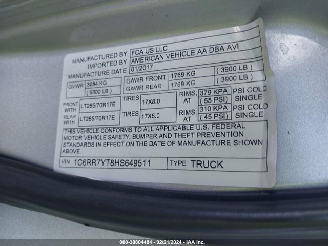 RAM 1500 Rebel 2017 1C6RR7YT8HS649511 Image 9