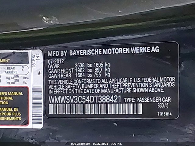 2013 MINI HARDTOP WMWSV3C54DT388421 Photo 8