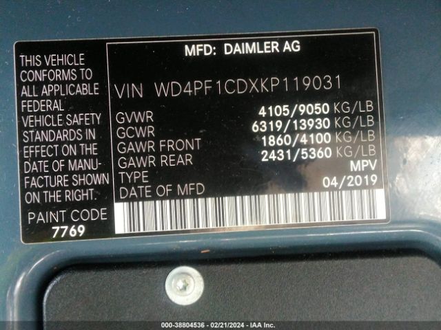 WD4PF1CDXKP119031 Mercedes-Benz Sprinter 2500 High Roof V6