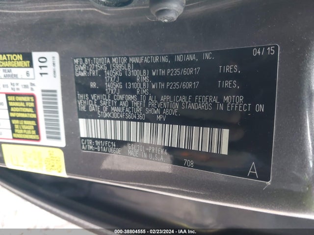 Toyota Sienna Le 8 Passenger 2015 5TDKK3DC4FS604360 Image 9
