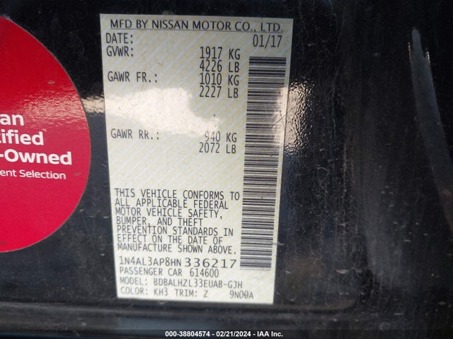 Nissan Altima 2.5 Sr 2017 1N4AL3AP8HN336217 Image 9