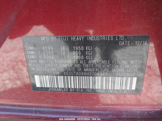 4S3GTAD66H3708340 Subaru Impreza 2.0i Premium
