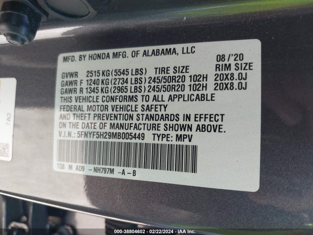 Honda Pilot 2wd Special Edition 2021 5FNYF5H29MB005449 Image 9