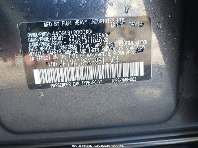 Subaru Wrx Limited 2015 JF1VA1G6XF9815304 Image 9