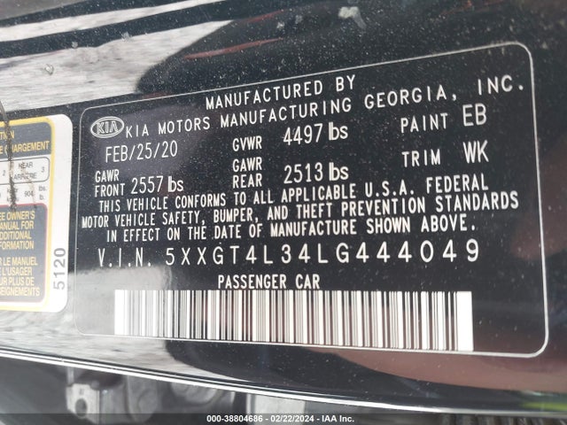 KIA Optima Lx 2020 5XXGT4L34LG444049 Image 9