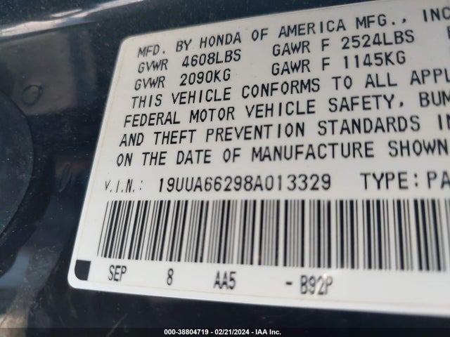 2008 ACURA TL 3.2 VIN: 19UUA66298A013329