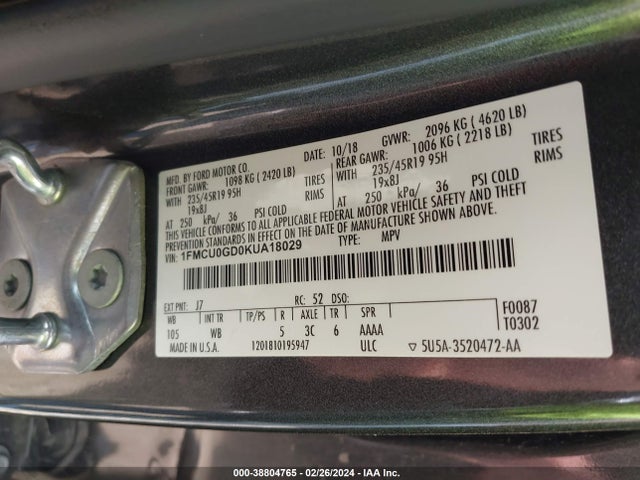 Ford ESCAPE SE 2019 1FMCU0GD0KUA18029 Image 9