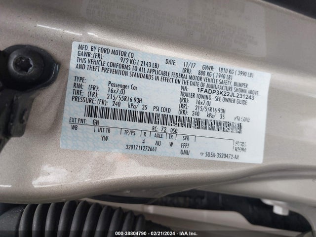 Ford FOCUS SE 2018 1FADP3K22JL231243 Image 9