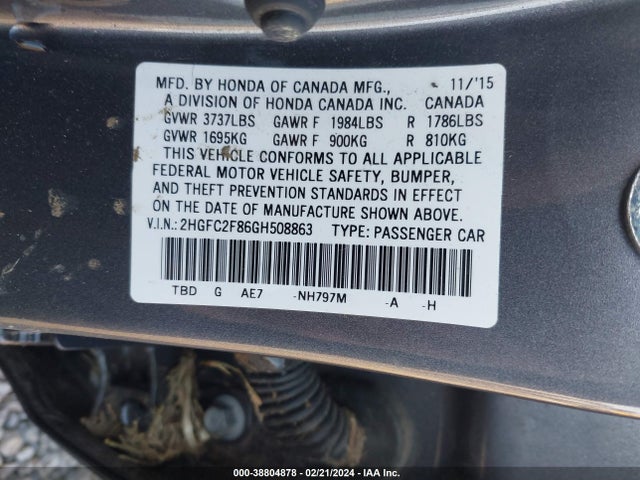 Honda CIVIC EX 2016 2HGFC2F86GH508863 Image 9