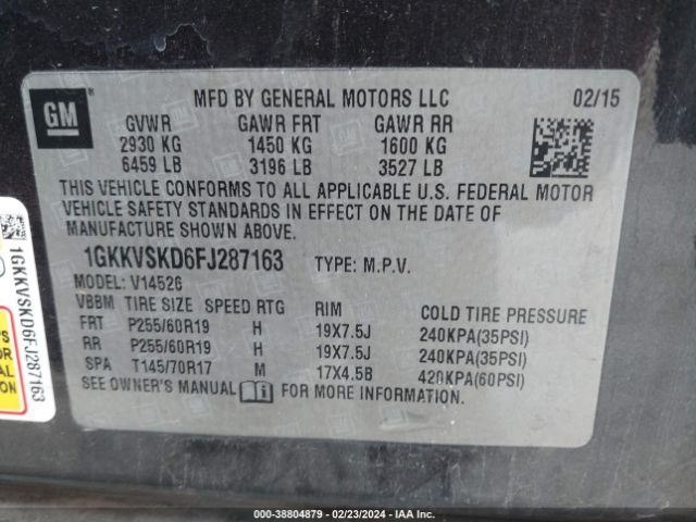 1GKKVSKD6FJ287163 GMC Acadia Slt-2