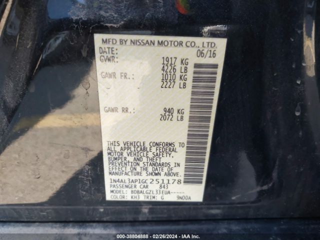 1N4AL3AP1GC251178 Nissan Altima 2.5/2.5 S/2.5 Sl/2.5 Sr/2.5 Sv