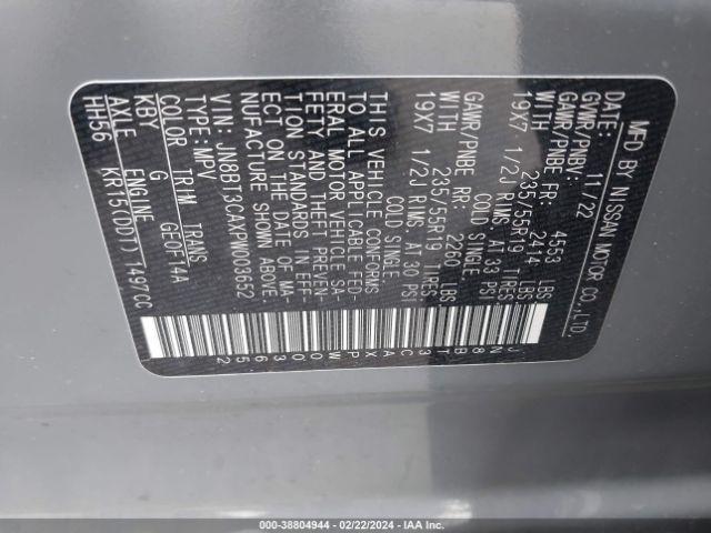 JN8BT3CAXPW003652 Nissan Rogue Sl Fwd