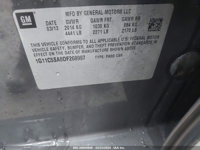 2013 CHEVROLET MALIBU 1LT VIN: 1G11C5SA8DF268997