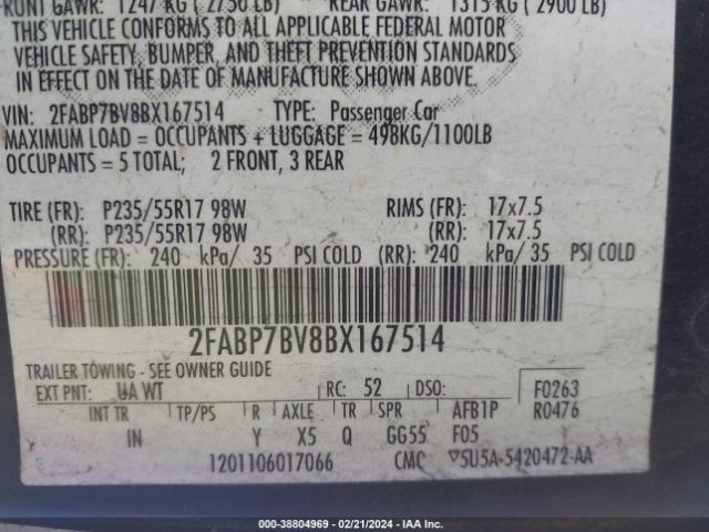 2011 FORD CROWN VICTORIA 2FABP7BV8BX167514 Photo 8