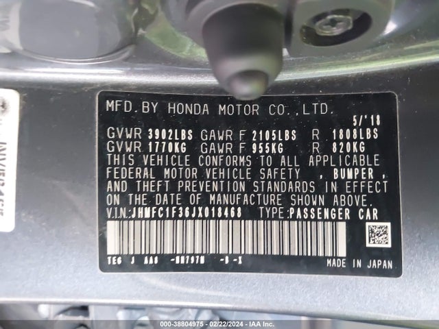 Honda Civic Ex-t 2018 JHMFC1F36JX018468 Image 9