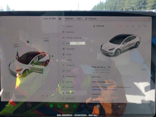 5YJ3E1EB9KF195079 Tesla Model 3 Long Range/performance