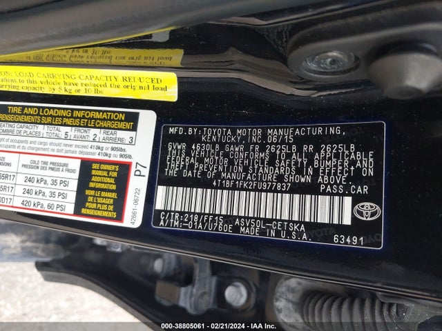 Toyota CAMRY SE 2015 4T1BF1FK2FU977837 Image 9