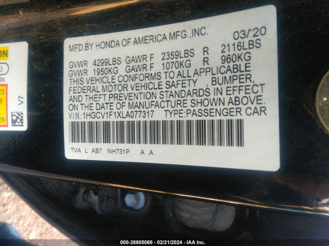 Honda ACCORD LX 2020 1HGCV1F1XLA077317 Image 9