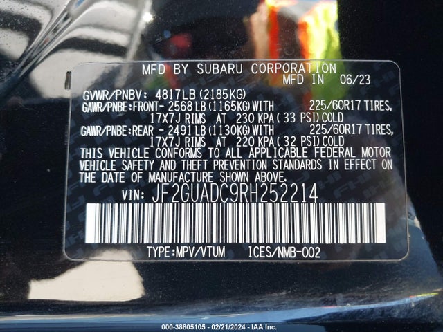 Subaru Crosstrek Premium 2024 JF2GUADC9RH252214 Image 9