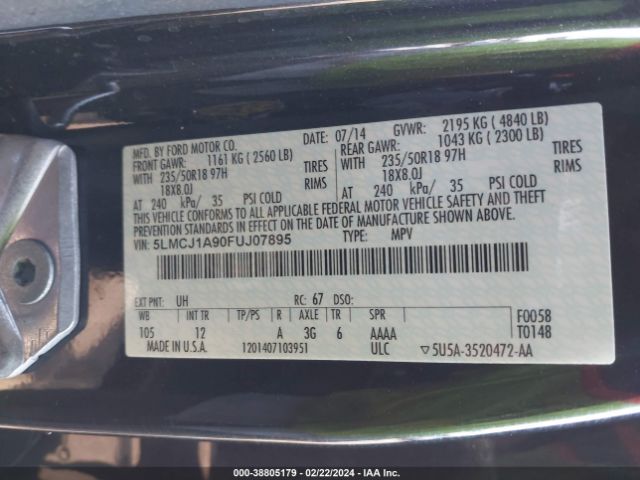 5LMCJ1A90FUJ07895 Lincoln MKC