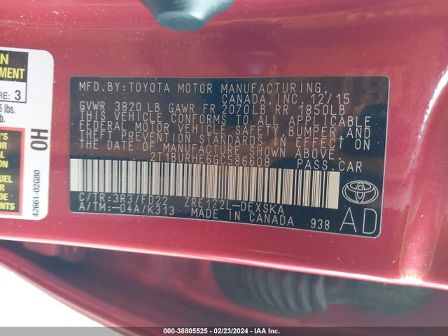 Toyota Corolla S Plus 2016 2T1BURHE6GC586608 Image 9