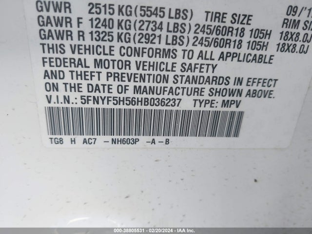 Honda Pilot Ex-l 2017 5FNYF5H56HB036237 Image 9