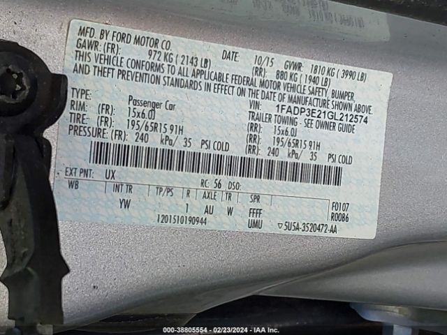 1FADP3E21GL212574 Ford FOCUS S