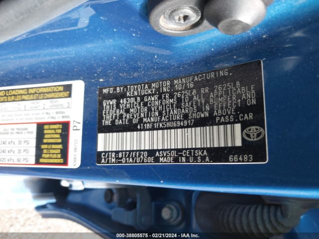 4T1BF1FK5HU694917 Toyota CAMRY SE