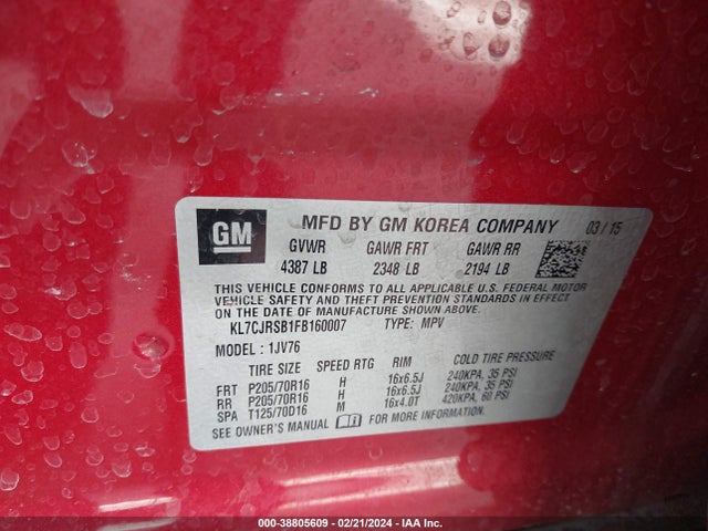 Chevrolet Trax Lt 2015 KL7CJRSB1FB160007 Image 9