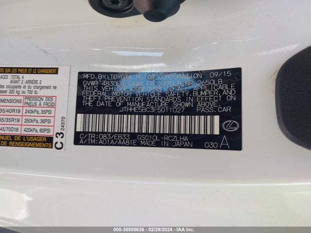 JTHHE5BC3F5011027 Lexus RC 350