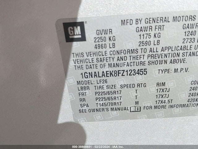 Chevrolet EQUINOX LS 2015 1GNALAEK8FZ123455 Image 9