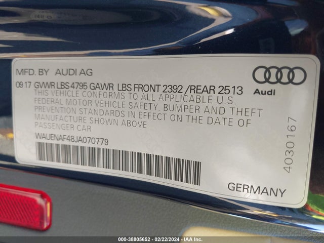 WAUENAF48JA070779 Audi A4 2.0t Premium/2.0t Tech Premium