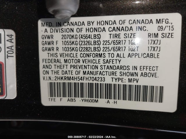 Honda CR-V EX 2015 2HKRM4H54FH704233 Image 9