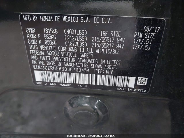 Honda HR-V LX 2018 3CZRU5H30JG700454 Image 9