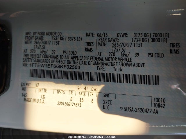 Ford F-150 Xl 2016 1FTEW1EF6GKF02503 Image 9