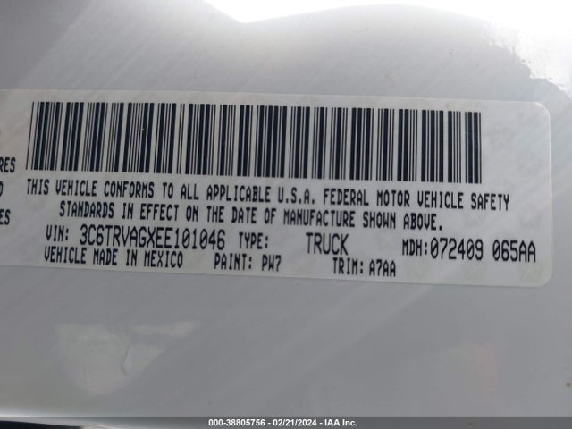 3C6TRVAGXEE101046 RAM Promaster 1500 Low Roof