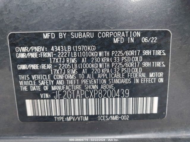JF2GTAPCXP8200439 Subaru Crosstrek Premium