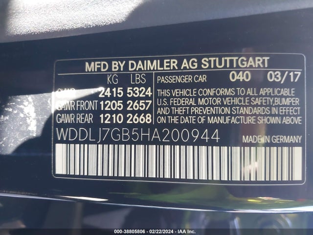 WDDLJ7GB5HA200944 Mercedes-Benz Amg Cls 63 S 4matic