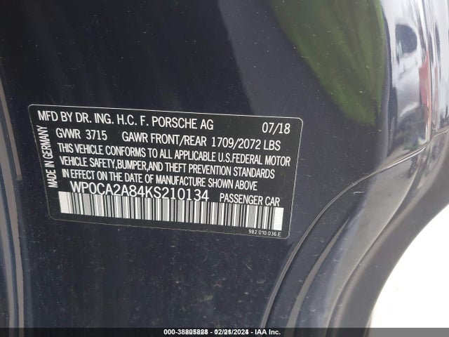 2019 PORSCHE 718 BOXSTER WP0CA2A84KS210134 Photo 8