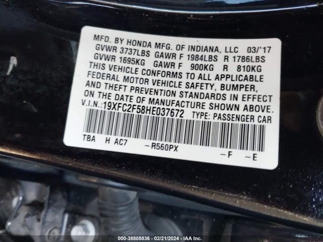 Honda Civic Lx 2017 19XFC2F58HE037672 Image 9