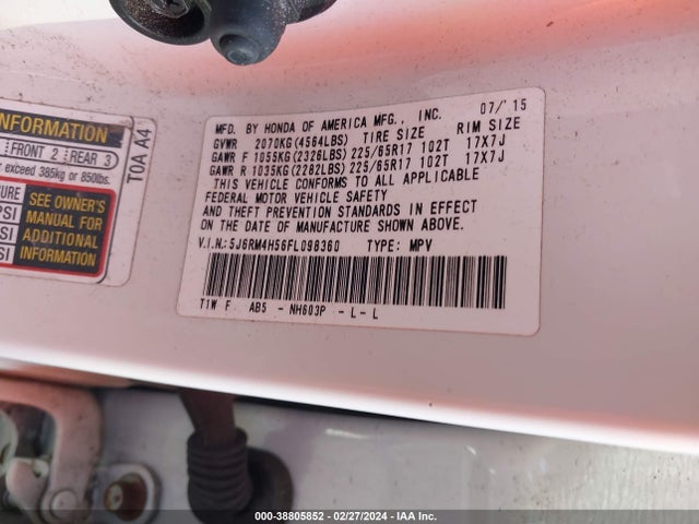 Honda CR-V EX 2015 5J6RM4H56FL098360 Image 9