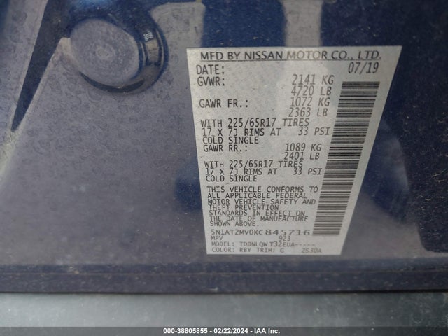 Nissan ROGUE SV 2019 5N1AT2MV0KC845716 Image 9