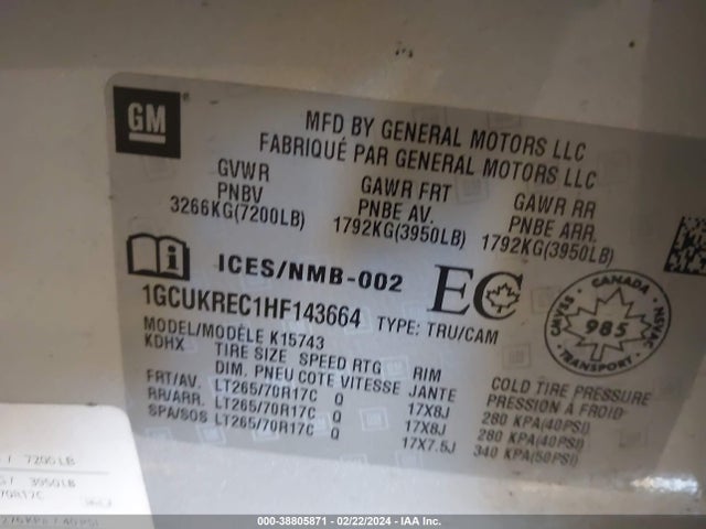 Chevrolet Silverado 1500 1lt/2lt 2017 1GCUKREC1HF143664 Image 9