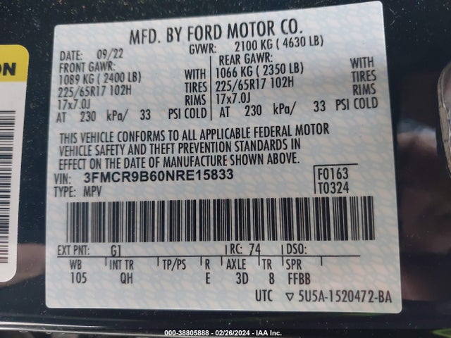 Ford Bronco Sport Big Bend 2022 3FMCR9B60NRE15833 Image 9